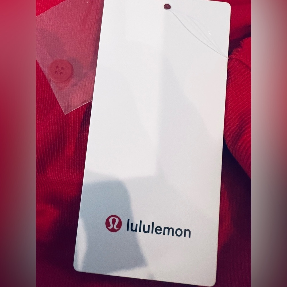 Lululemon Red Ribbed Hold Tight Long Sleeve Henley Top - Picture 8 of 11